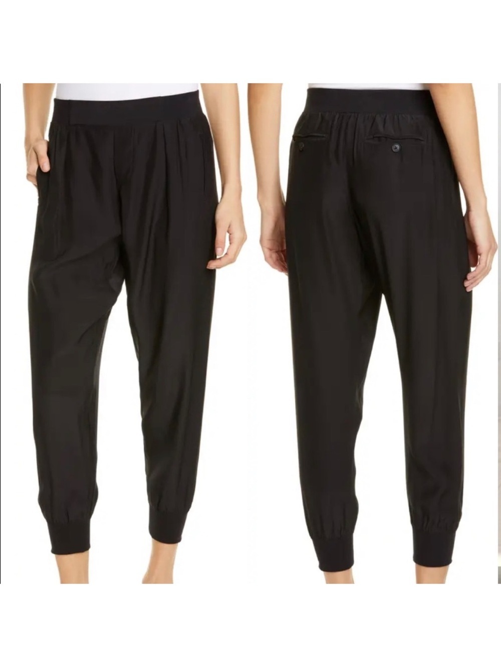 ATM Anthony Thomas Melillo Black 100% Silk Jogger Pants Tapered
Cuffs SZ SM